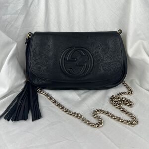 Gucci Soho Disco GG Black Tassel Chain Crossbody Bag 536224